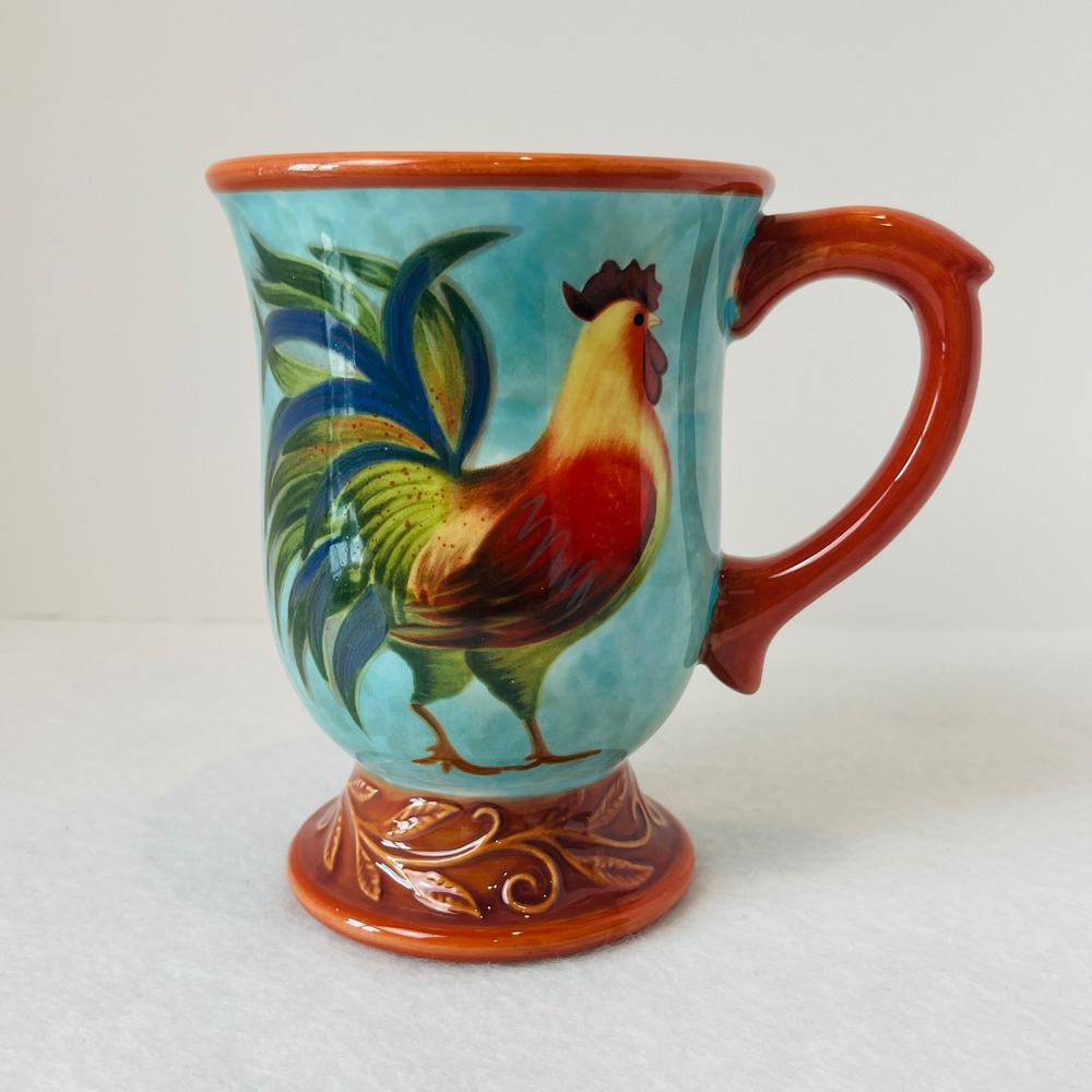Cracker Barrel Susan Winget Break of Dawn Rooster Coffee Mug Blue Terracotta